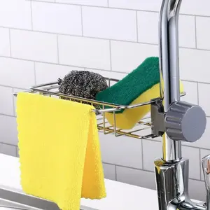 Sponge Drain Rack, Faucet Storage Rack, kitchen Sink Storage Rack, Bathroom Storage Rack, Shelf Hanging from The Faucet, Stainless Steel Hanging Storage Rack, Soap Dish Brush Dishcloth Drainer Rack Adjustable Acrylic Straw Holder blade stand cork hangers