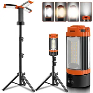 Rechargeable 12000mAh Camping Light with Adjustable Stand, Cordless Work Light with 3 LED Lamp Heads, 2200 Lumens Dimmable Magnetic Emergency Flashlight with Detachable Tripod, Orange