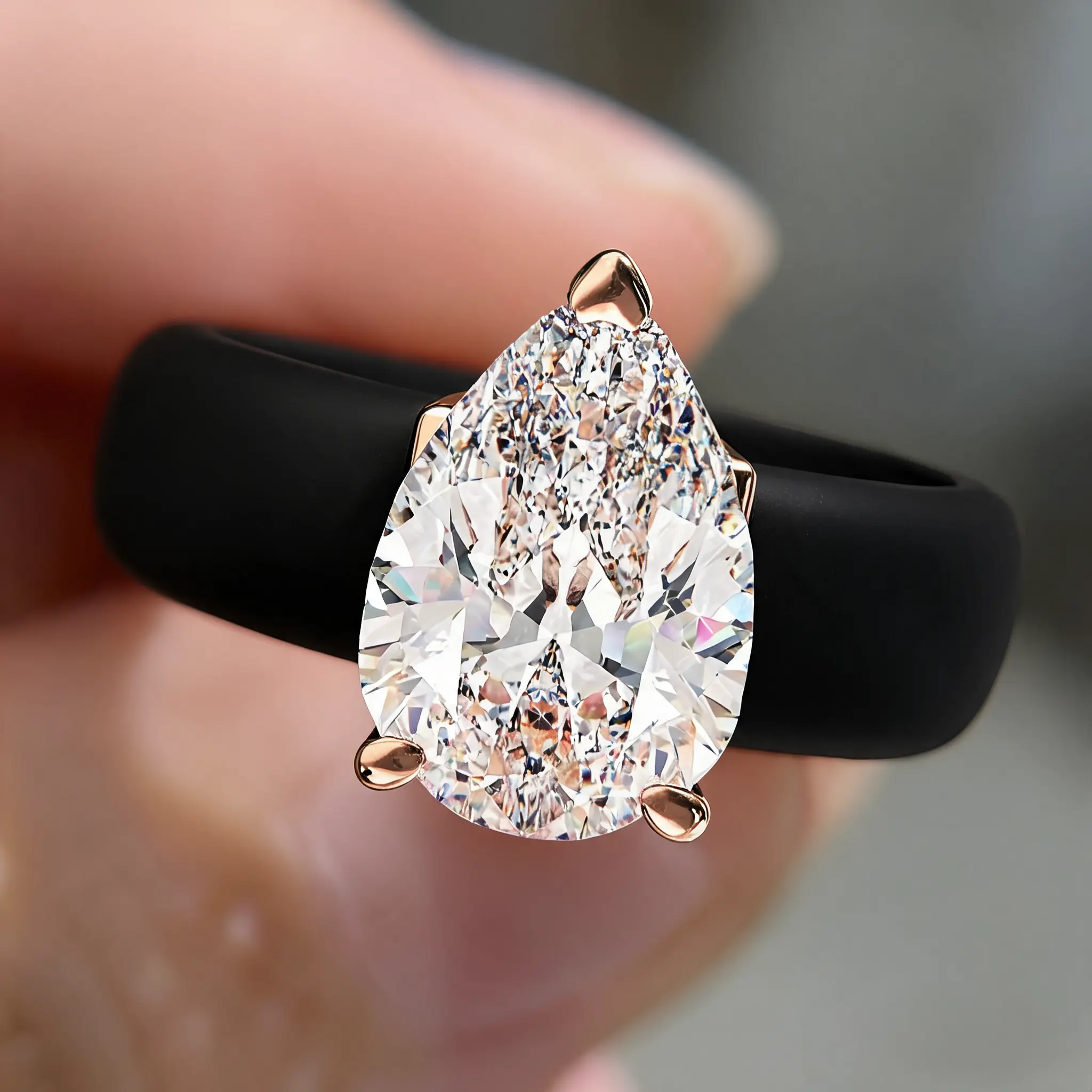 Classic Light Luxury Teardrop Zircon Silicone Stackable Ring, Electroplated Copper Zircon Fashion Jewelry Unisex