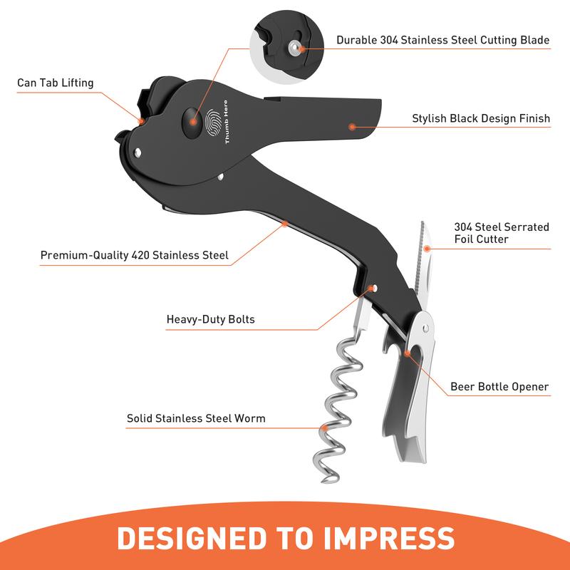 Ikkle All-Purpose Portable Can Opener Ideal for 7.5 to 25 oz. cans of beer, soda, and wine Beer bottle opener Kitchen essential Smooth aluminum surface Effortlessly opens cans without leaving debris Safe and portable Reliable non-slip design