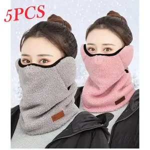 5-piece Set Face Mask Balaclava, Suitable for Cold Weather, Women Men Cycling Skiing Skis Biking Walking Winter Sports Fleece Earmuffs with Magic Tape Adjustable Dustproof Outdoor Autumn and Winter