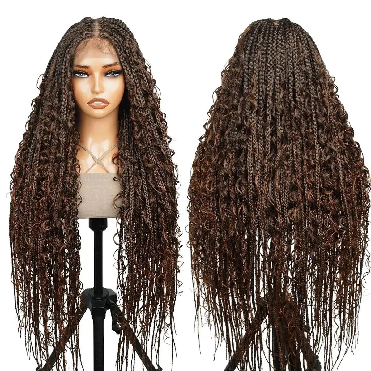 SuperNova #1B/30 36” Full Lace Bohemian Box Braided Wig - Premium Synthetic Fiber, Pre-Tied Knots, High-Quality Braids, Natural Look, Long-Lasting Durability, Comfortable Fit, Versatile Style, Easy Maintenance, Ready to Wear #SummerVibes