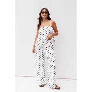 Kristy Pant Set - White/Black Polka Dot