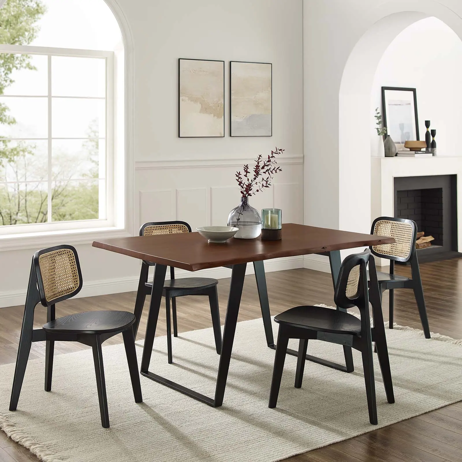 Modway Viggo 60" Live Edge Acacia Wood Acacia Wood Dining Table in Black Walnut
