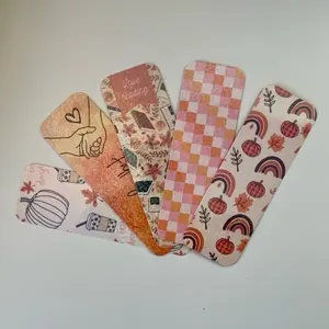 Bundle of 5 Holographic Fall Bookmarks Adorable Designs 2x6 Inches 120lb Cardstock Laminated Durable for Book Lovers