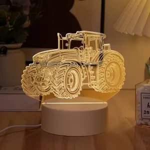 Modern 3D Tractor Optical Illusion Table Lamp, USB Powered LED Night Light, Desk Decor for Various Room Types, Plastic Material