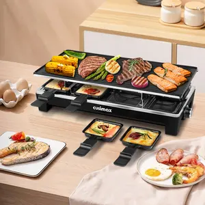CUSIMAX Raclette Grill Electric Grill Table Portable 2 in 1 Korean BBQ Grill Indoor & Cheese Raclette, Reversible Non-stick plate, Crepe Maker with Adjustable temperature control and 8 Paddles