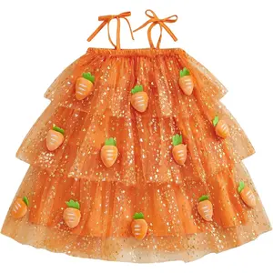 Toddler Baby Girl Easter Outfit Sleeveless Spaghetti Strap Sequin Cake Dresses 3D Carrot Layered Tulle Tutu Dress