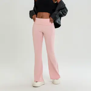 Women's Spring Summer Bell Bottom Pants High Waisted Stretch  Solid Color Flared Pants