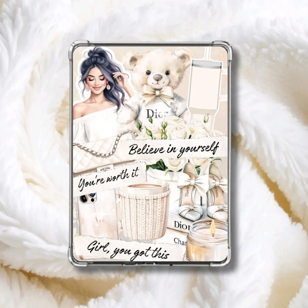 Cream Luxury Coquette Kindle Insert | Neutral Aesthetic Fashion Collage E-Reader Skin | Vanilla Girl Motivational Bookish Art | That Girl Kindle Inserts for Clear Case