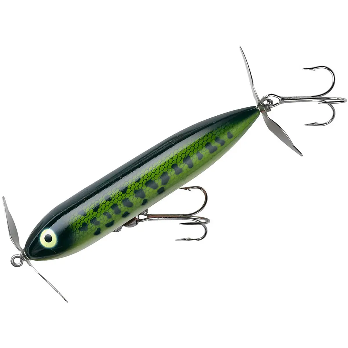 Heddon Wounded Zara Spook Topwater Lure, 4 1/2 Inches, 3/4 oz with Double Props and Intense Rattles, Walk-the-Dog Action for Largemouth Bass Fishing, Draws Fish From 20 Feet