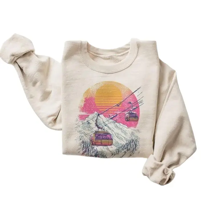 Vintage Ski Gondola Sunset Sweatshirt - Vintage 80s Style Ski Lift Crewneck - After Skiing Winter Lodge Pullover - Cozy Mountain Cabin Outfit