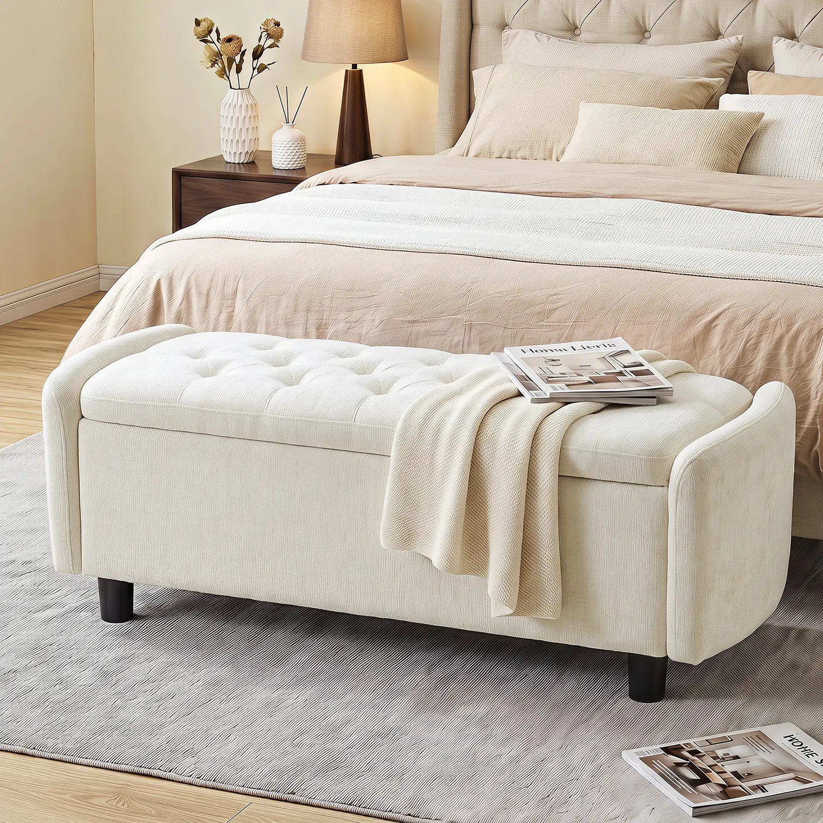 Modern Upholstered Storage Bench with Hidden Storage, Bedroom End of Bed Bench with Lift Top, Soft Fabric Ottoman Bench for Bedroom, Entryway, Living Room