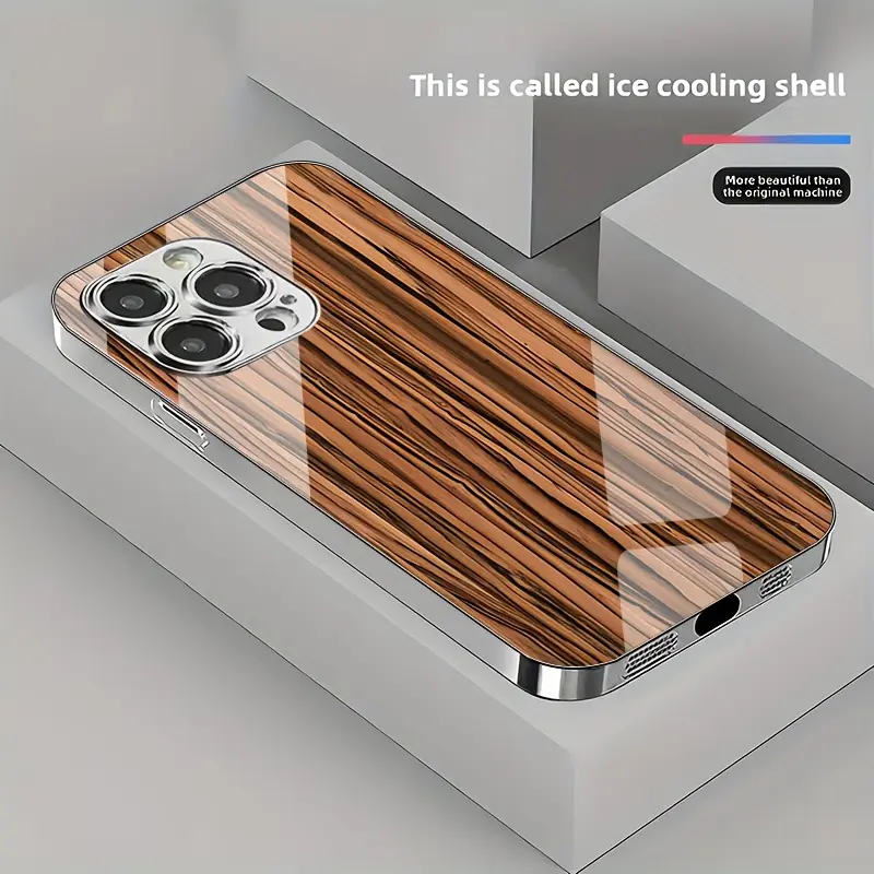 Fashion High-End Wood Grain Glass Case, Suitable for iPhone 16 Pro Max/16 Plus/16 Pro/16/15 Pro Max/15 Plus/15 Pro/15/14 Pro Max/14 Plus/14 Pro/14/13 Pro Max/13 Pro/13/12 Pro Max/12 Pro/12/11 Pro Max/11 Pro/11/ Shockproof and Dirt-Resistant Soft Case