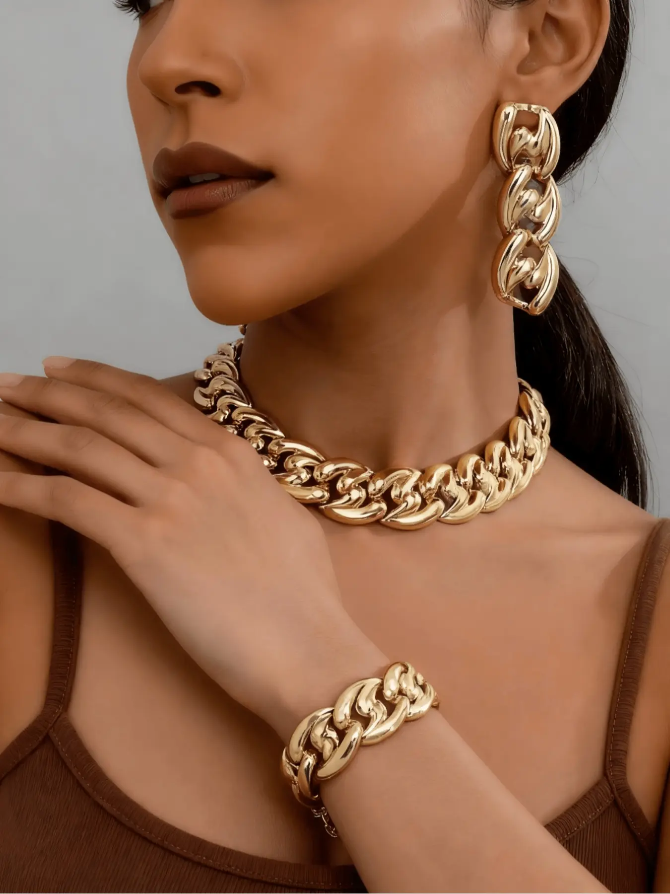 Punk Style Chunky Chain Cuban Link Necklace, Casual Trendy Chunky Chain Necklace for Women, Fashion Jewelry for Daily & Party Decoration, Chunky Jewelry Set