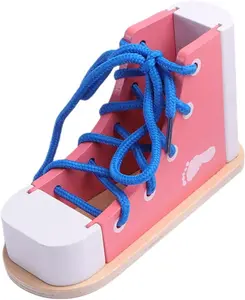 Learn to Tie Shoes Wooden Lacing Shoe  Shoelaces Tying  Teaching Kit for ,
