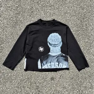 BLACKBUTTERFLY Iverson BLACK Long Sleeve Custom Cropped Vintage Crewneck Sweatshirt Shirt Menswear