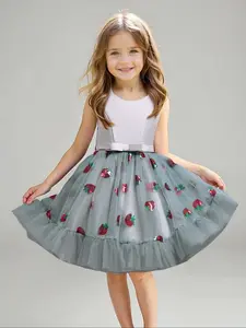 New Strawberry Cake Puffy Sleeveless Dress, Bowknot Performance Princess Costume, Hostess Birthday Party, Elegant Women's Gown