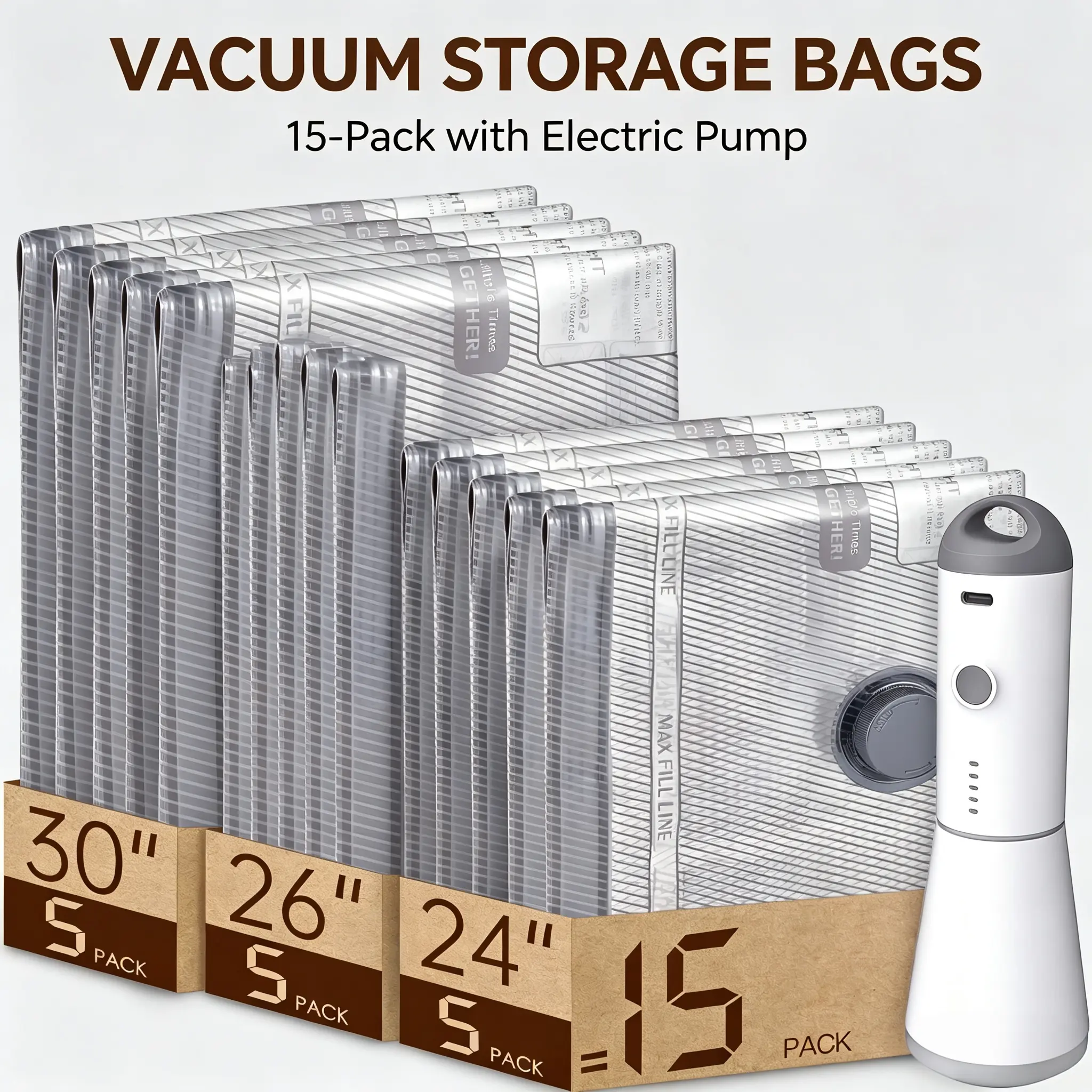 Cordless Travel Vacuum Bag Set with Rechargeable Air Pump，6/9/12/15/-Pack Space Saving Storage Bags, Airtight Resealing Sealed Organizers for Luggage, Sturdy Lightweight Clothes Storage Solution, Vacuum Bags For Travel