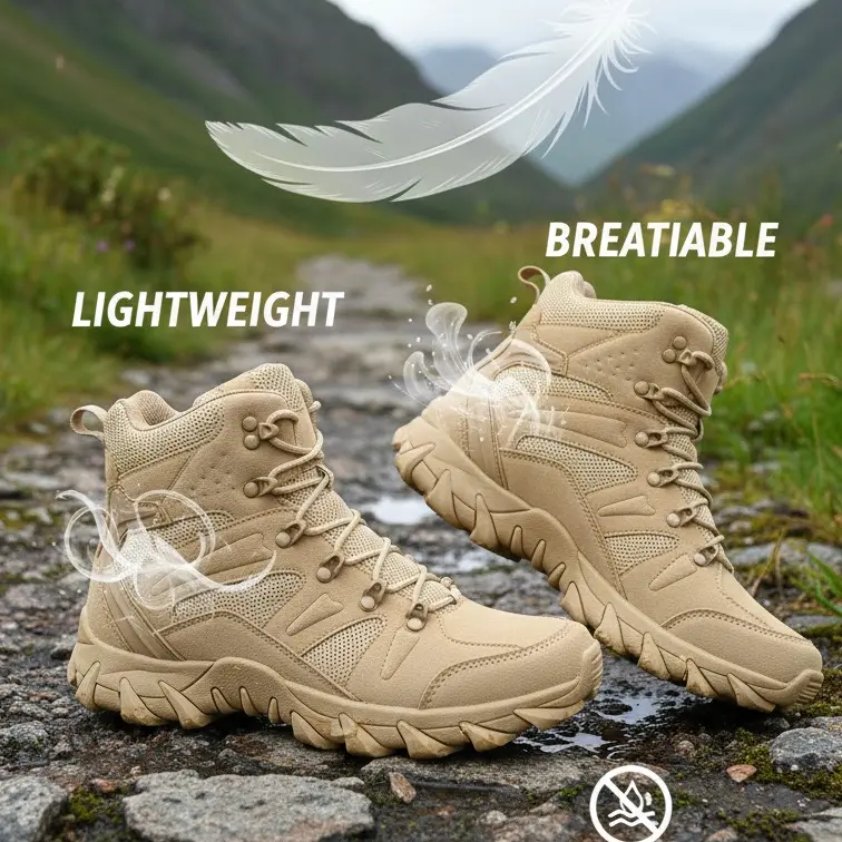 Men's Cuban Lace-Up Tactical Leather Work Safety Shoes - Abrasion-Resistant, Lightweight, Durable, Non-Slip Sole, Round Toe, Breathable, Keeping Your Feet Cool and Dry, Maintain Their Shape, All Seasons Indoor/Outdoor Work Footwear