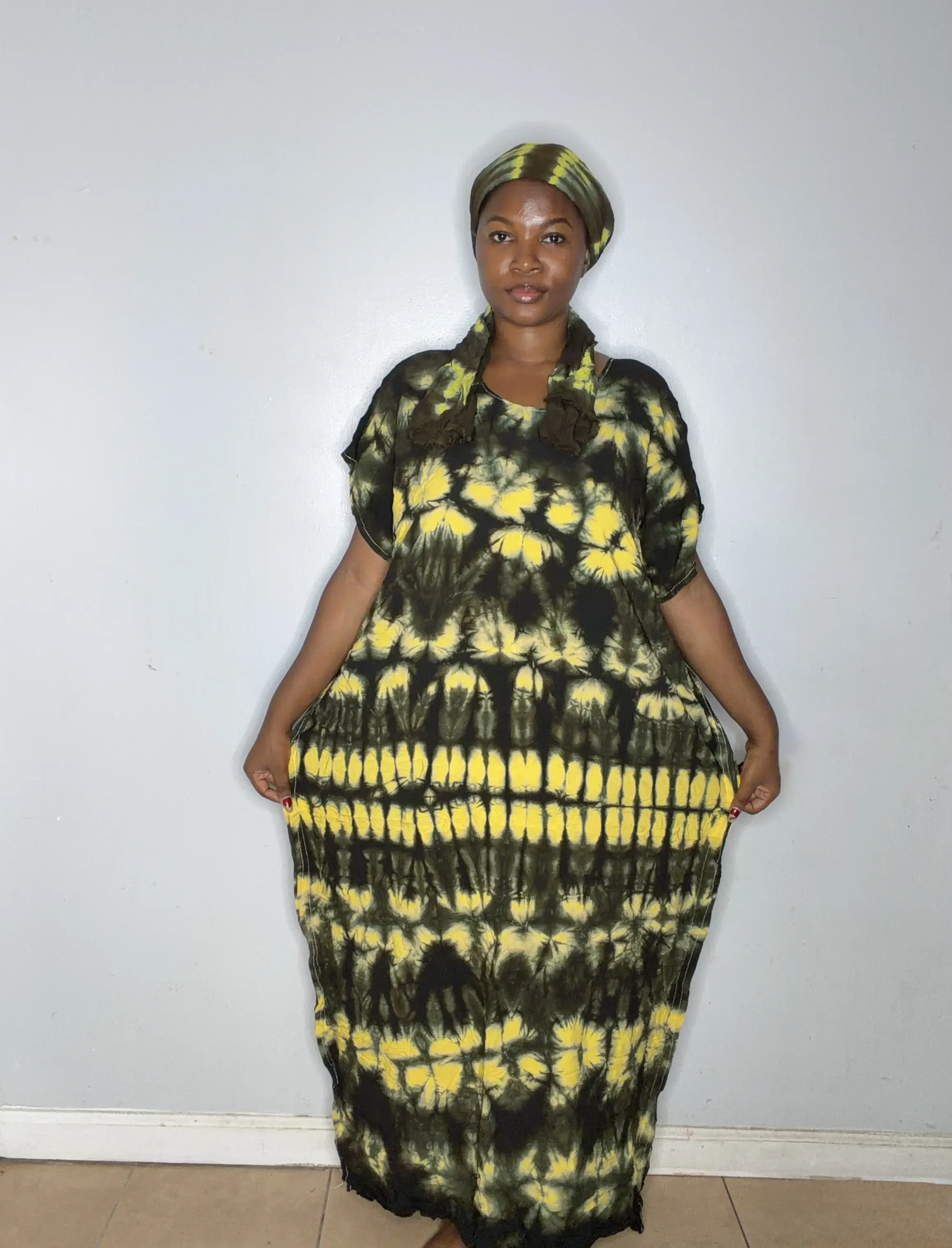 Handmade dempe bobou  Kaftan Dress with Scraf