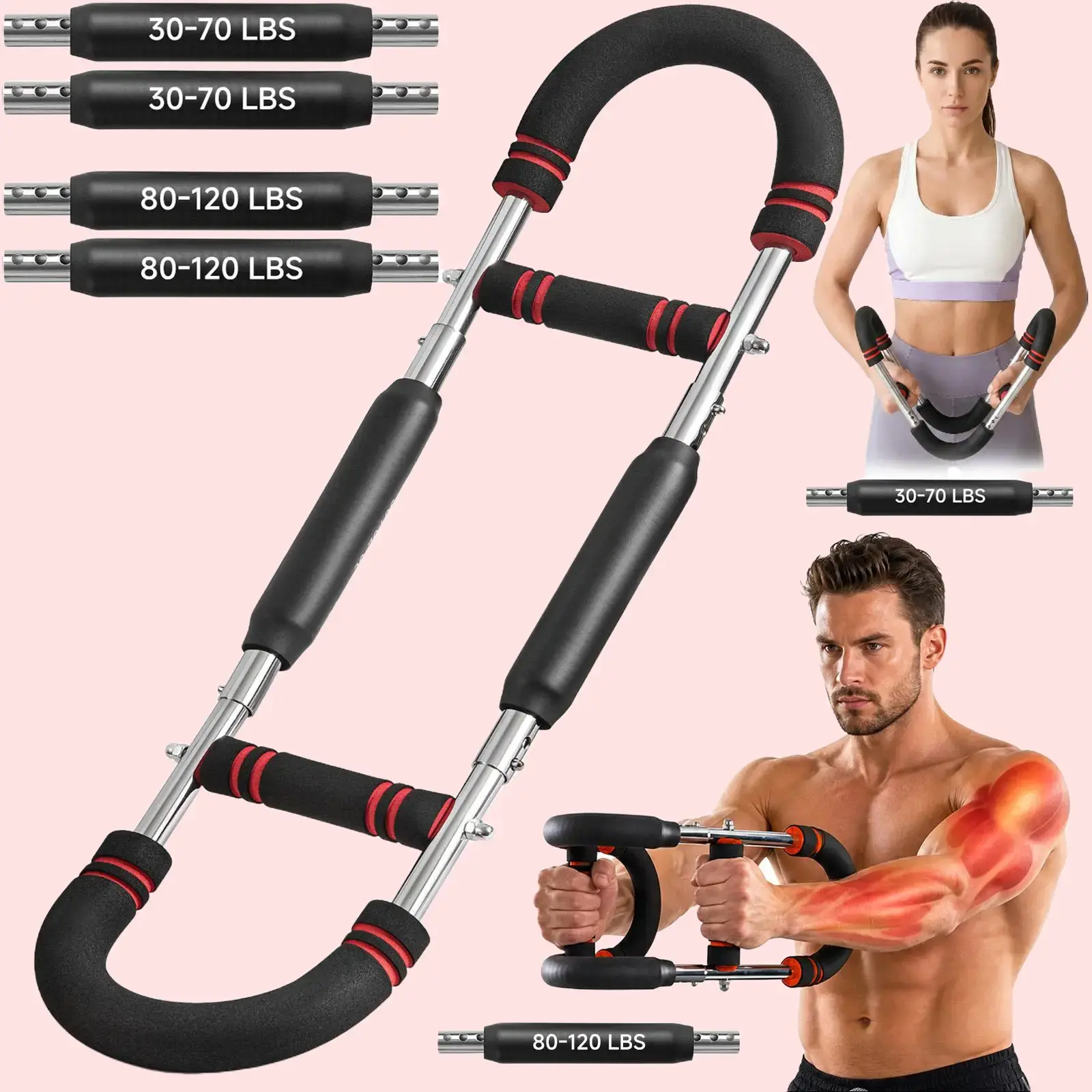 10 Level Resistance Twister Arm Trainer, 30-120Lb Adjustable Arm Chest Exerciser & 4 Spring Detachable Power Twister Home Fitness Equipment for Upper Body Muscle Training for Men and Women