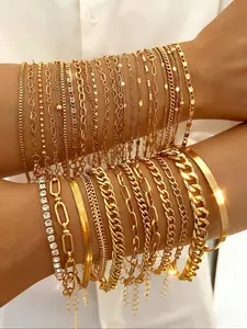 Women's Fashion Vintage Chain Bracelet Set, Stackable Bracelets, Stacking Bracelet, Fashionable Bangles, Trendy Stack Bangle, Elegant Zinc Alloy Jewelry for All Seasons, Perfect Gift for Parties & Daily Wear