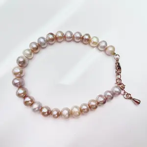 Freshwater Pearl Natural Candy Color Bracelet 6-7mm Adjustable Tail Chain Gift Classic Versatile