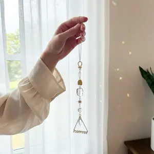 Wire Wrapped Gold Sun Catcher With Illuminating Crystal & Glass Beads for Home Decor