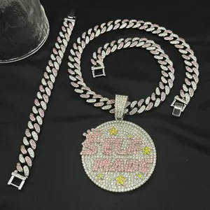 3Pcs Self Made Star Pendant Cuban Chain Set, Iced Out Rhinestone Zinc Alloy Hip Hop Jewelry – Unisex Casual Party Sports Accessory, Ideal Gift for Him Her for Birthday Anniversary Christmas