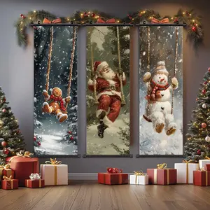 3-Piece Christmas Wall Art Set, Santa Claus Swinging Banner, Fun Holiday Decor Posters, High-Definition Waterproof Prints, Gift Box Included