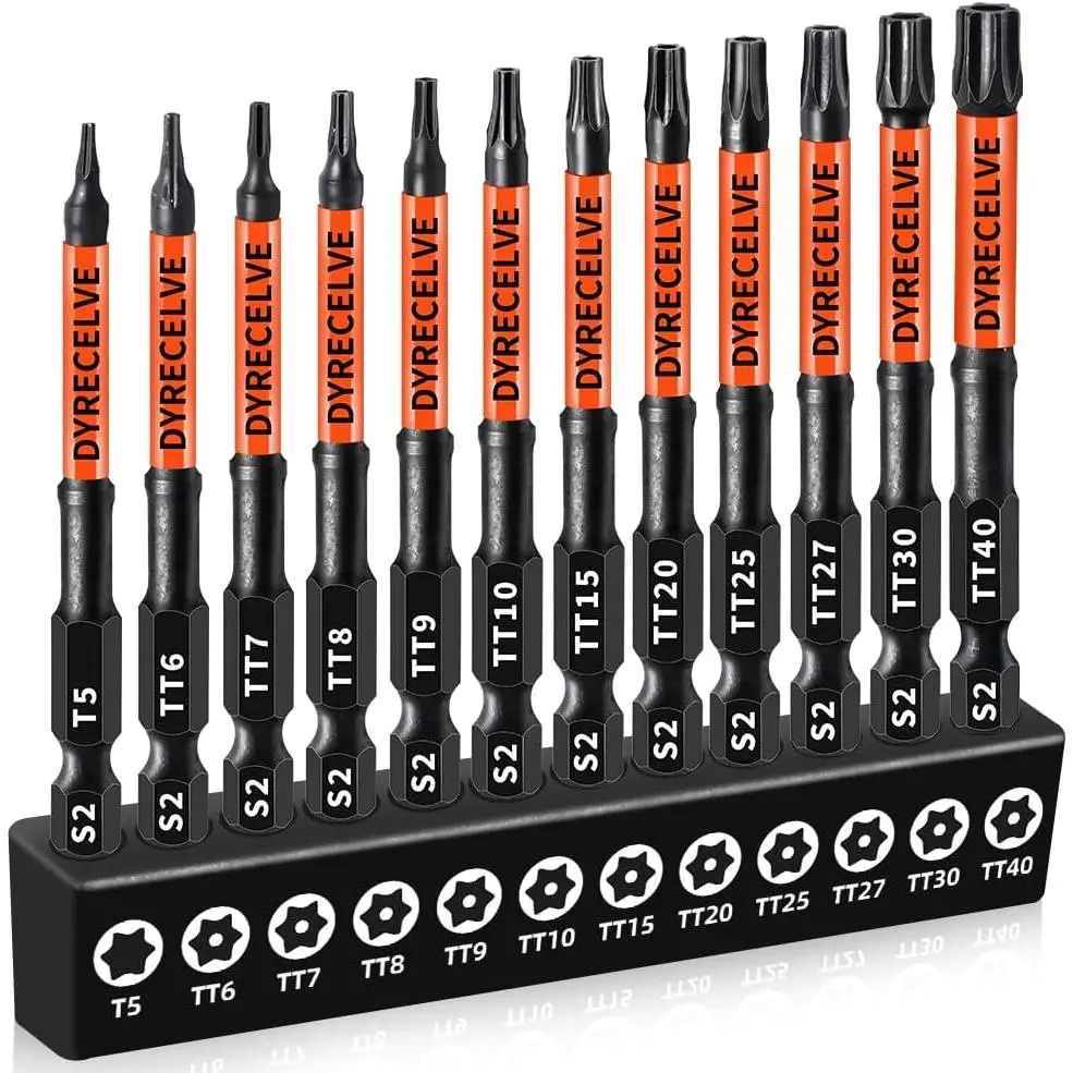 12-Piece 3-Inch Universal Torx Security Bit Set (T5-T40, T7, T9) - 1/4" Hex Shank, Solid S2 Steel, Magnetic Tip High Torque Tamper Proof Star Bits for Auto Repair Tools, DIY Projects