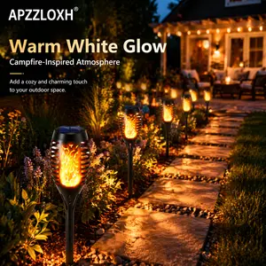APZZLOXH Solar Torch Lights Outdoor, Warm Light Flame Solar Lights, IP65 Waterproof Auto On/Off Garden Torch Lights for Patio Yard Lawn Pathway Decor