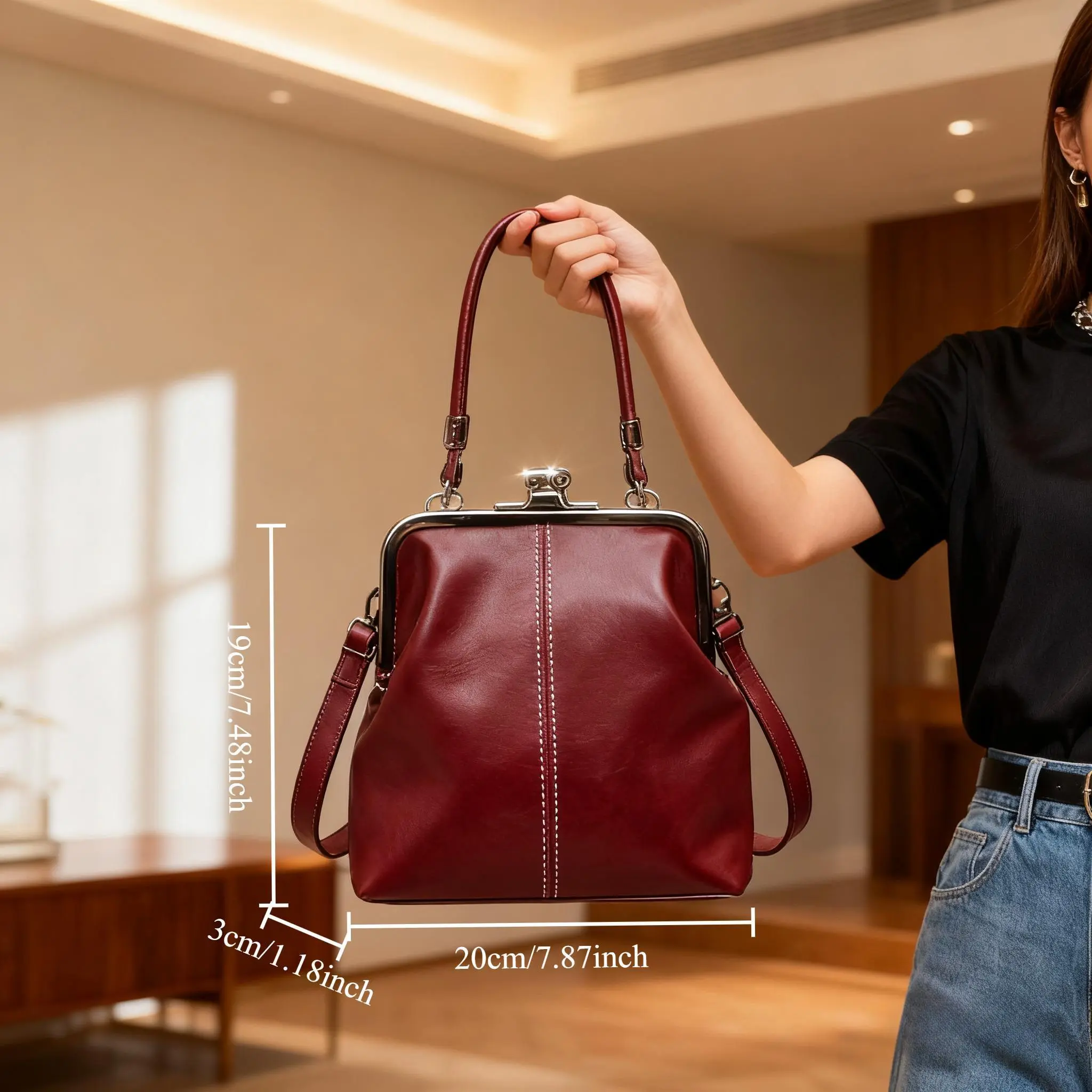Women's Chic Plaid Adjustable Crossbody Bag - PU Leather Evening Wear Bag with Beaded Handle, Clasp Closure, Adjustable Shoulder Strap, Shell Bead Texture