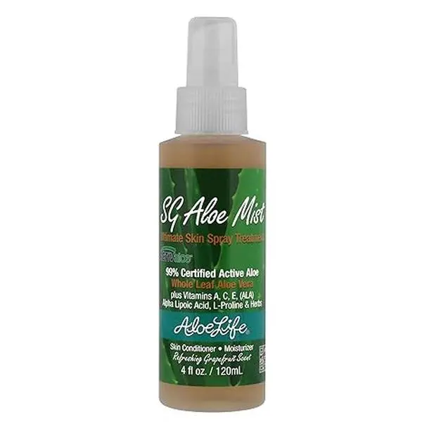 Aloe Life SG Mist Gel - 4 oz Topical Moisturizer & Mist, Whole Leaf Aloe Vera Juice Concentrate, Lightweight, Sensitive Skin Safe, Hydrating, Humidity Resistant, Vitamin A/C/E & Special Skin Actives (Single)