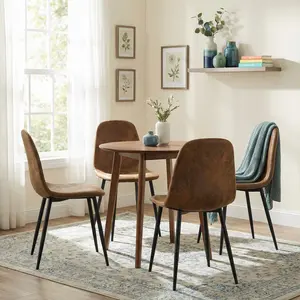Homy Casa Charlton Ergonomic Suede Dining Chairs Set, Brown Upholstered Side Chairs, Sturdy Metal Legs, Easy Assembly, Multi-Purpose for Dining Room, Office, Living Room, Study, Entryway, Parties, Christmas Gift