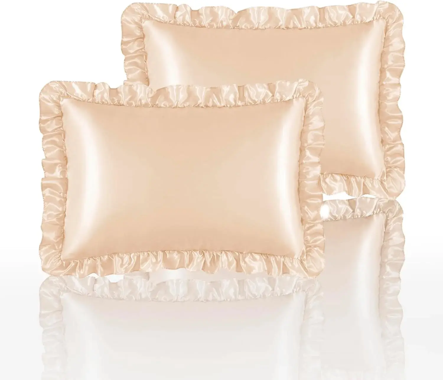 Silky Satin Ruffled Pillow Cases for Hair and Skin, Standard Set of 2 with Envelope Closure Princess Room Decoration