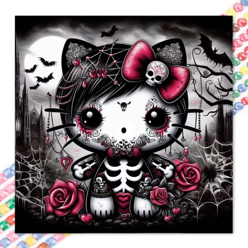 1pcs 5D DIY diamond painting set, 5D diamond art set, DIY decoration, skull cat, rose, bat diamond painting set full round drill DIY, mosaic, diamond art, DIY art home decoration, suitable for Halloween and Christmas.
