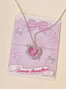 Women's Elegant Pink Rhinestone Decor Star Detail Pendant Necklace, Fashionable All-match Heart Shape Design Necklace for Party, Daily Clothing Decor for Girl, Dainty Necklace