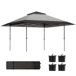 Outsunny 13' x 13' Pop Up Canopy Tent, UPF50+ Instant Sun Shelter, Tents for Parties, Height Adjustable, with Wheeled Carry Bag and 4 Sand Bags for Outdoor, Garden, Patio, Light Gray
