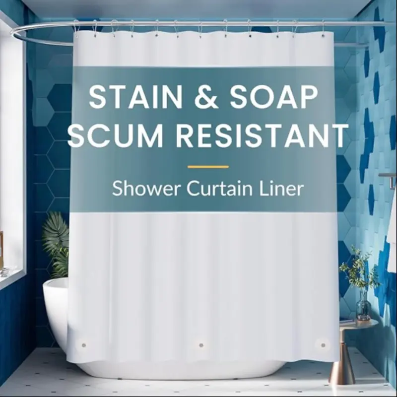 1 plain PEVA shower curtain liner with a metal lock ring at the top and magnets at the bottom, Magnetic, Lightweight shower curtain, 180*180cm, 71*71inch bathroom partition, Bathtub accessory, Bathroom partition curtain, Various colors available