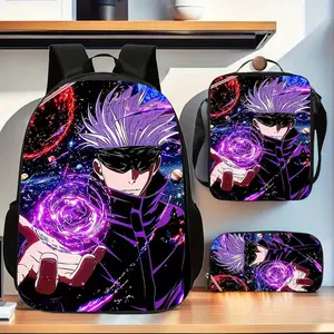 Anime Jujutsu Kaisen Gojo Satoru Print 3PCS Backpack Set - Cool Casual School Daypack with Insulated Lunch Box, Pencil Case for Kids - Lightweight Durable Basketball Equipment Bag, Ideal Gift for Anime Fans