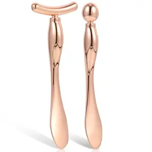 2Pcs T-Shape Round Cream Stick Set, Beauty Spoon, Eye & Facial Massage Tool, Metal Makeup Spatula, Eye Bag Roller, Anti-Wrinkle Care