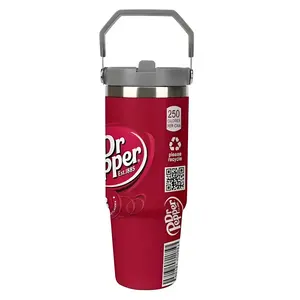 30oz Pepper Printed Stainless Steel Insulated Cup, Large Capacity, Portable Water Cup With Handle, Car Cup, Non Slip, Leak Proof, Gift For Family And Friends, Suitable For Office, Fitness, And Family Leisure Back To School