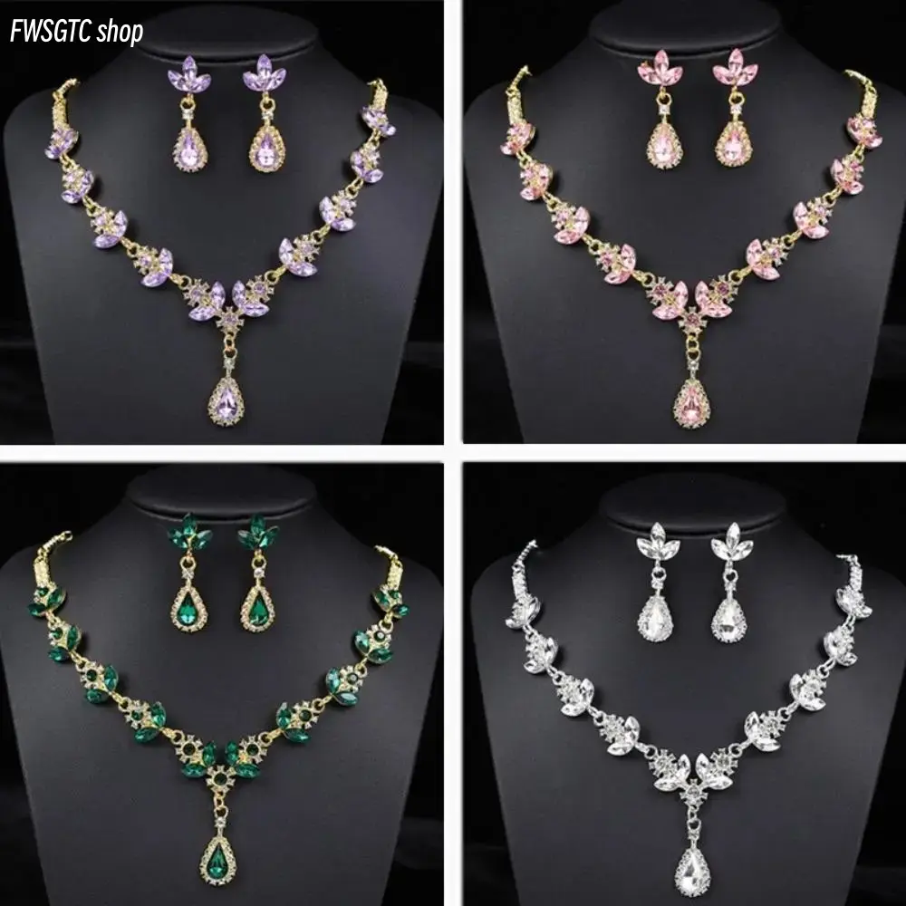 Women's 2-Piece Purple Crystal Rhinestone Jewelry Set, Shiny Alloy Necklace & Earrings, Elegant Exquisite Formal Statement Accessories, Luxurious Fashion Costume Jewelry, Ideal for Bridal Wedding, Prom Party and All Kinds of Elegant Occasions