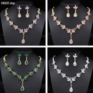 Women's 2-Piece Purple Crystal Rhinestone Jewelry Set, Shiny Alloy Necklace & Earrings, Elegant Exquisite Formal Statement Accessories, Luxurious Fashion Costume Jewelry, Ideal for Bridal Wedding, Prom Party and All Kinds of Elegant Occasions