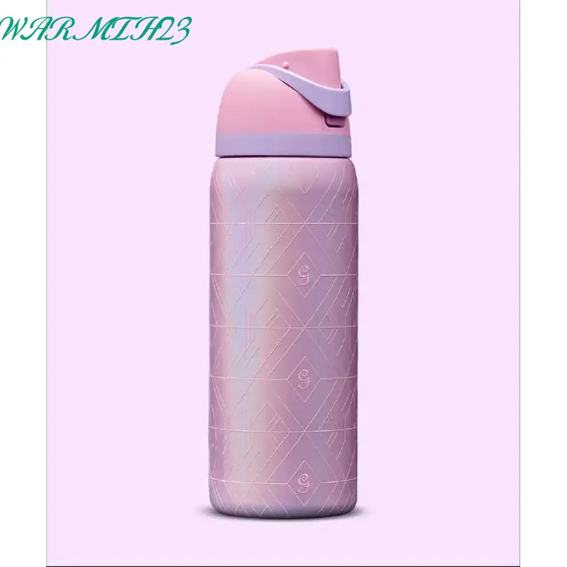 32oz Pink Purple Gradient Diamond Insulated Water Bottle Stainless Steel Leak Proof Lid Holographic Design Office Commute Candy Coated Tumbler Large Cup