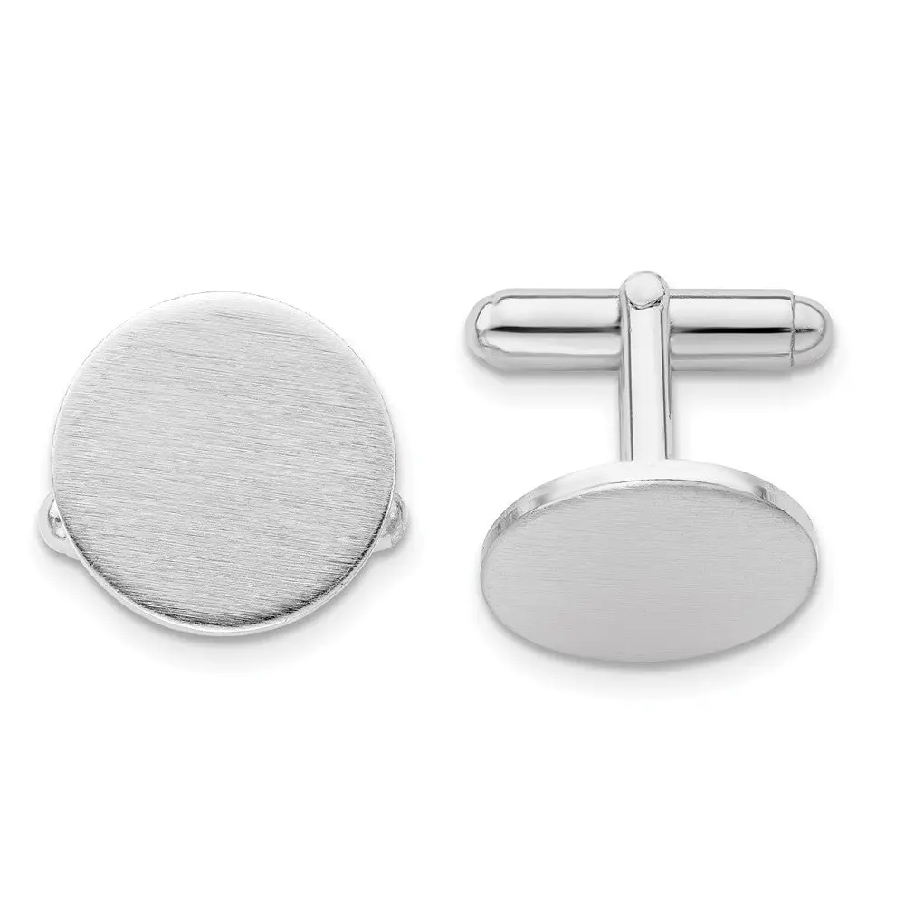 Men's Round Engraved Cufflinks, Modern 16mm Rhodium-Plated with Brushed Finish, Gift Boxed for Business, Wedding & Casual Wear, Male, Complimentary Gift Box