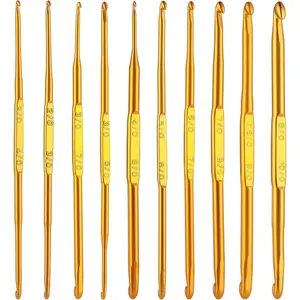 Crochet Hooks, 10 Pcs Double End Crochet Hooks Golden Crochet Needles Sweater Knitting Needles Kit Weave Craft DIY Hand-Made Knitting Crochet Tool Craft Sewing Accessory(10 Sizes)