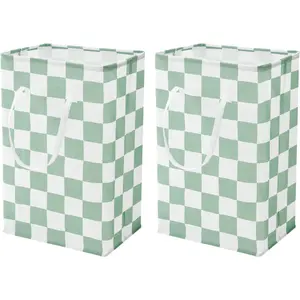 Ohocut Checkered Laundry Hamper, Pack of 2, Sage Green Aesthetic Cute Large Collapsible Cloth Hampers Basket for Storage Organization Cute Aesthetic, 2 x 75L